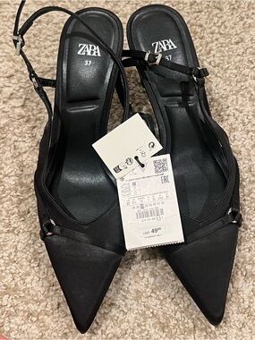 Zara Black Pointed Slingback Heels